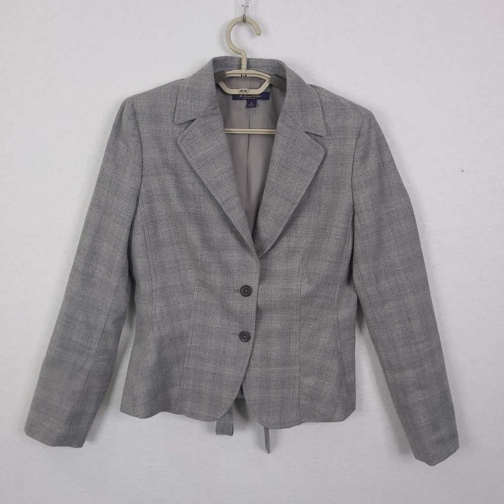 Brooks Brothers Womens Grey Glen Plaid Blazer Tie Back Italian Fabric Size 4